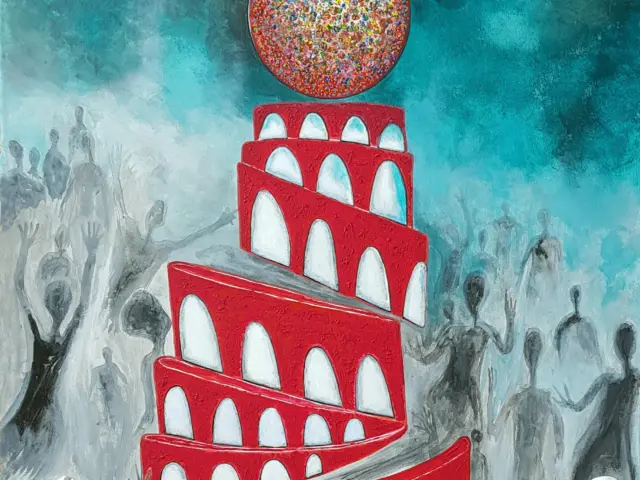 L’opera Sfascismo, che inaugura questa nuova serie, ne è la dichiarazione programmatica. Al centro della composizione si erge una torre di Babele decadente.